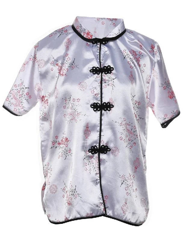 Weekend Style Short Sleeve Shiny Pale Pink Cheongsam Collar Evening Blouse - L