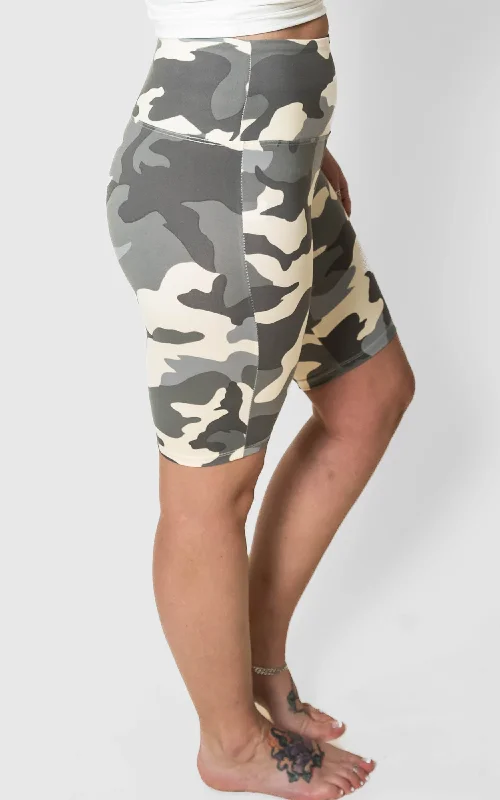Exquisite Craftsmanship Butter Soft Grey Camo Biker Shorts