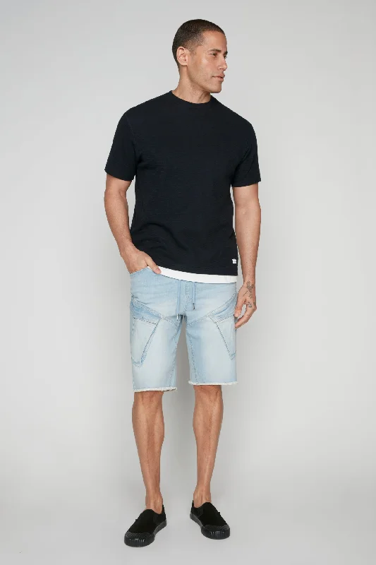 Exquisite Details KRAVITZ - Mens 5-Pockets Pull-On Cargo Denim Shorts - Blue Bleach