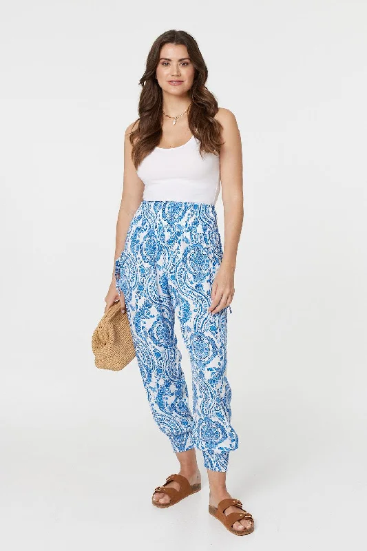 Elegant Outline Paisley Print High Waist Harem Pants