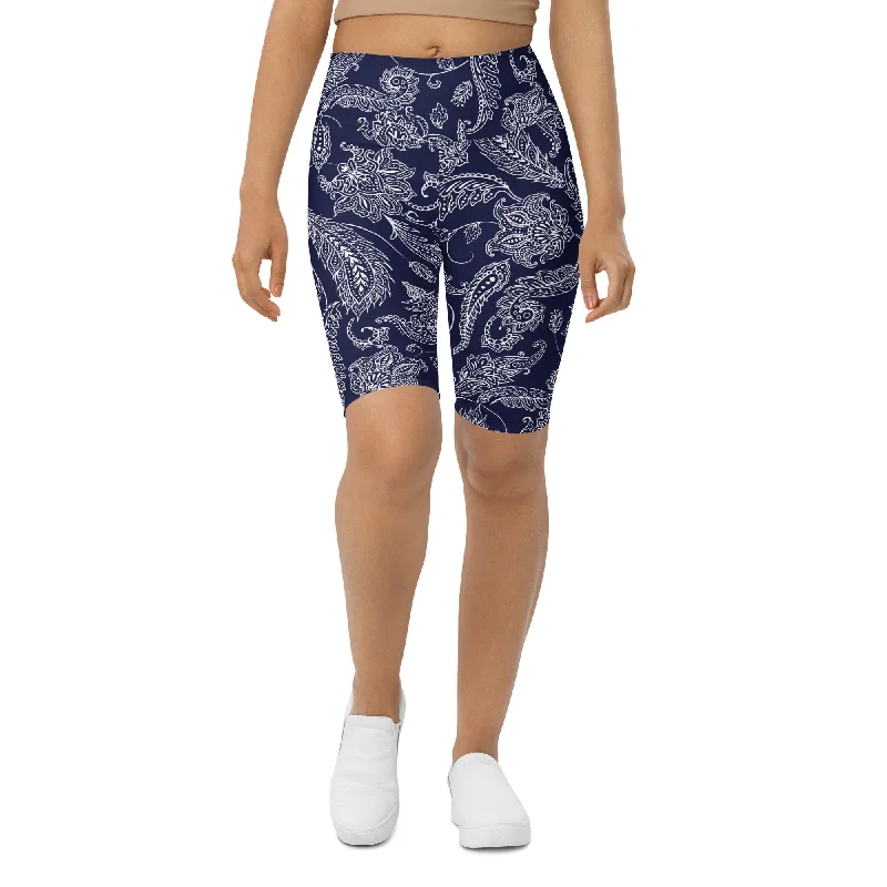 Embroidered Letters Paisley Floral Biker Shorts