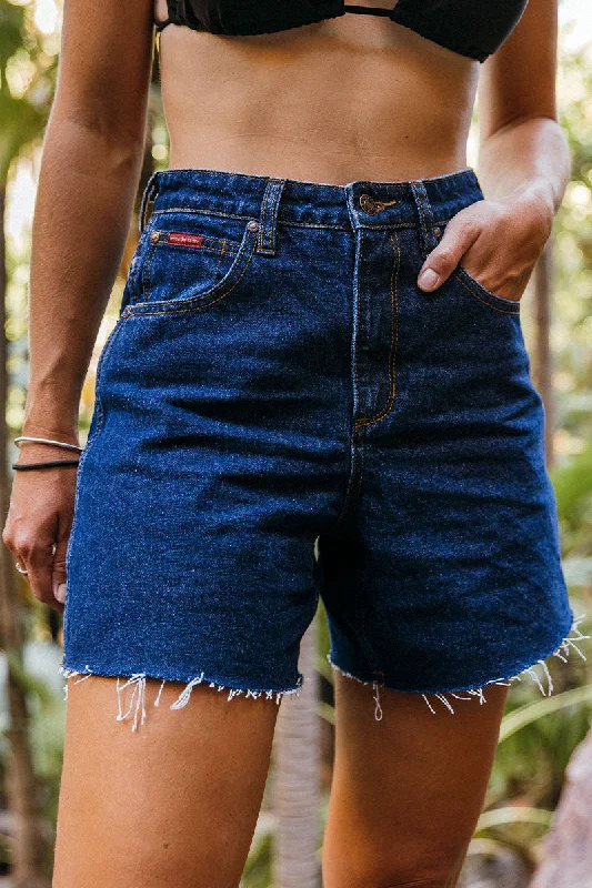 Classic Retro Remy Womens Denim Short - Dark Wash Blue