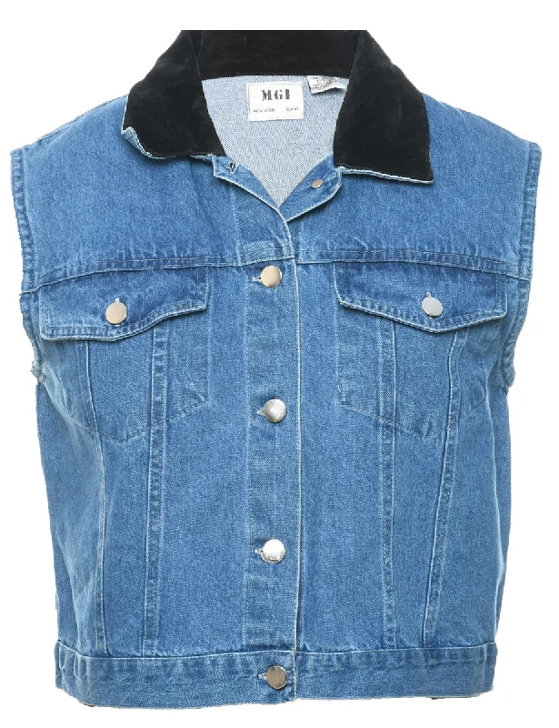 Cozy Knits Velvet Collar Denim Jacket Vest - L