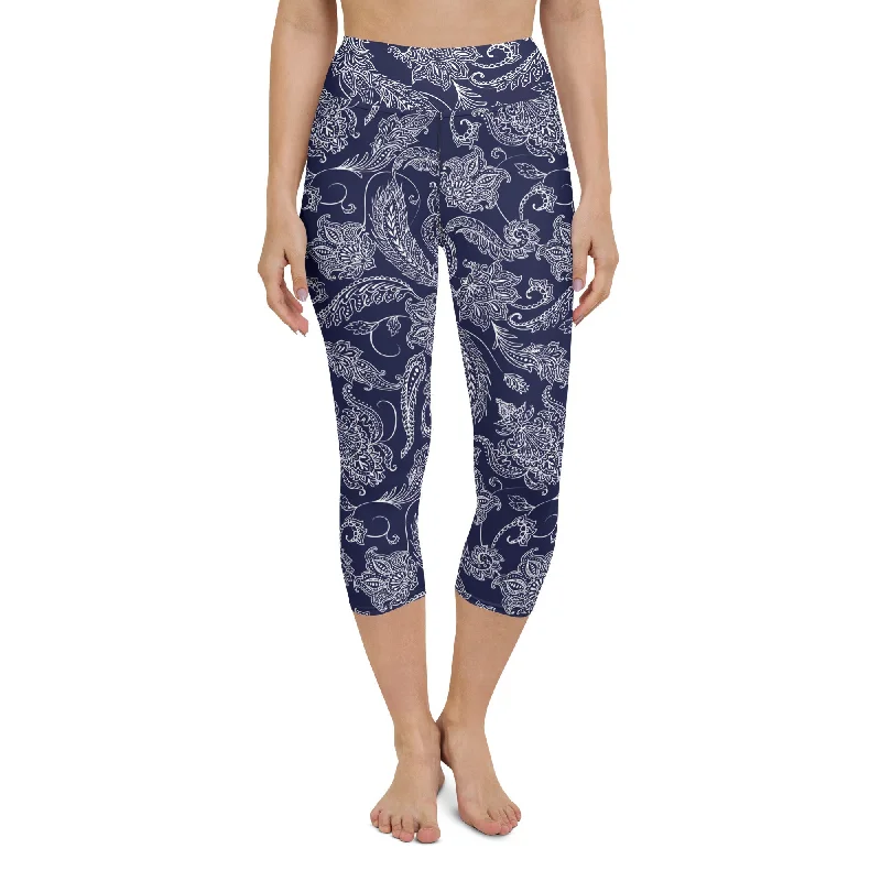 Casual And Comfortable Paisley Floral Yoga Capris
