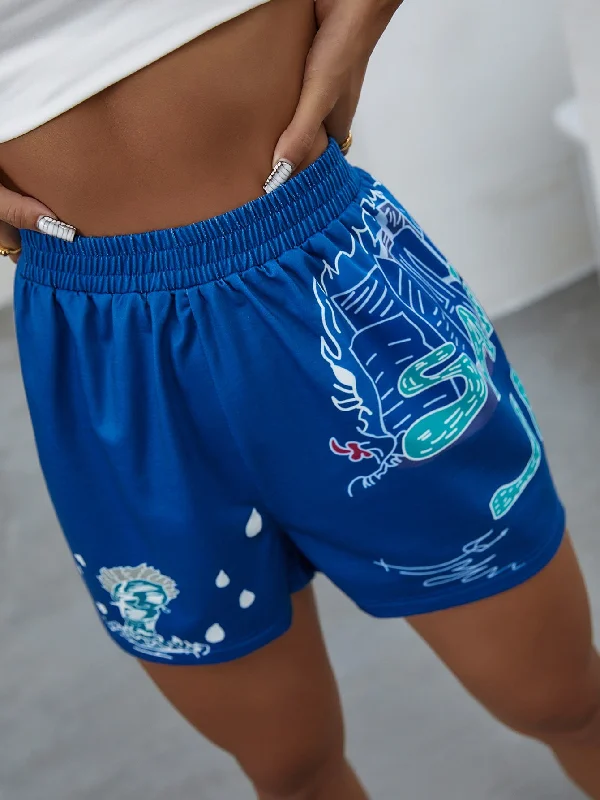 French Retro Casual Graphic Natural Women Shorts