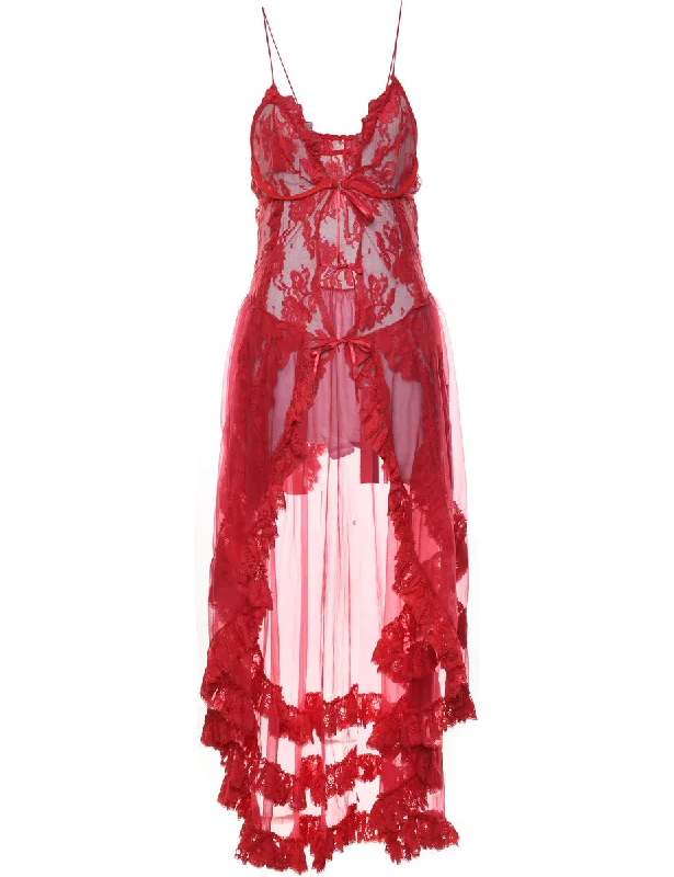 Personal Charm Red Tiered Sheer Slip Dress - M