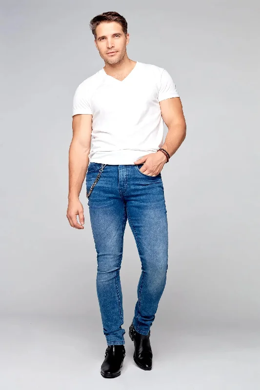 Comfy Dress FRANKIE (3035 Series) - 5 Pocket Straight Fit Jeans - Medium Blue Acid Wash Comfy Dress FRANKIE (3035 Series) - 5 Pocket Straight Fit Jeans - Medium Blue Acid Wash
