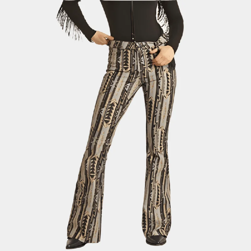 Sporty Elegance Rock and Roll Denim Reversible Aztec Print Flare Jeans
