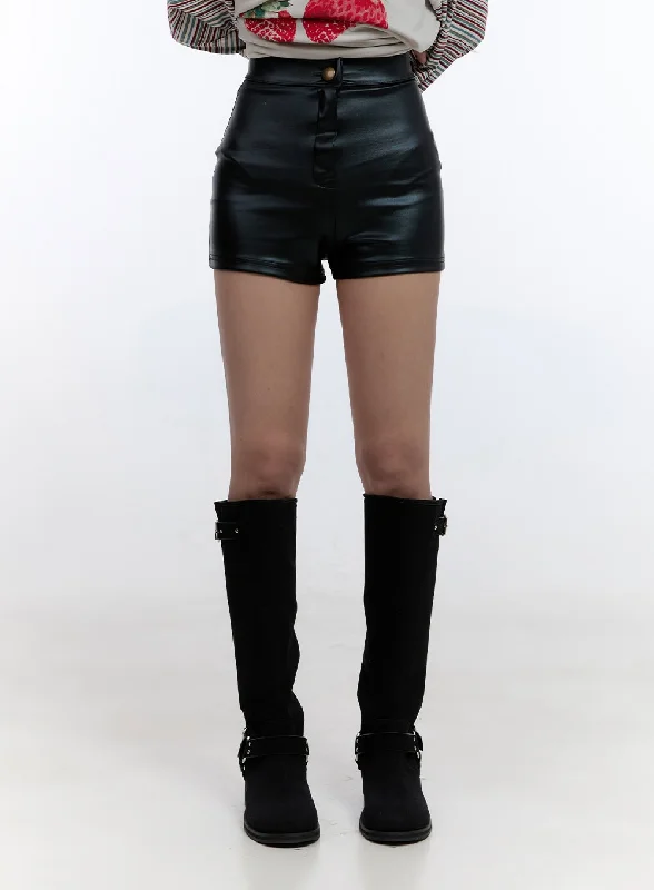 Retro Design Slim Fit Faux Leather Pants CO423
