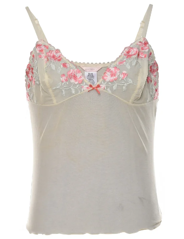 Lounge Wear Sheer Pale Yellow Embroidered Cami Top - M