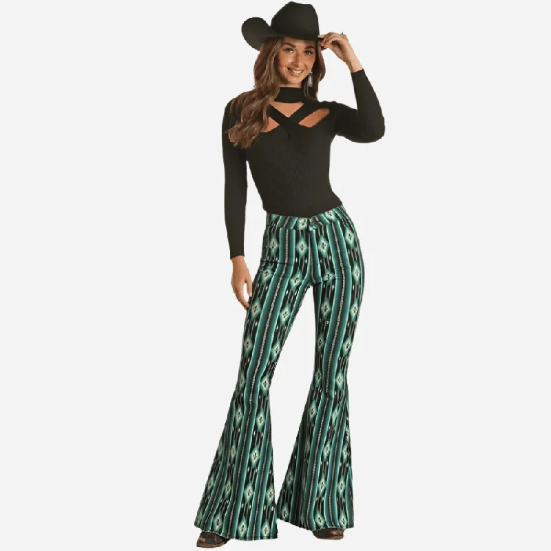 Everyday Comfort Rock and Roll Denim Teal Serape Bell Bottom Jeans