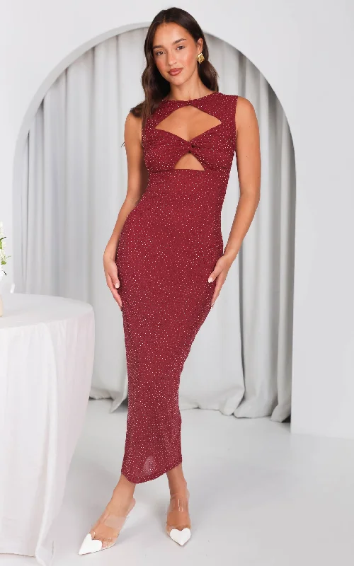 Celebrity Style Deon Embellished Mesh Maxi Dress - Wine