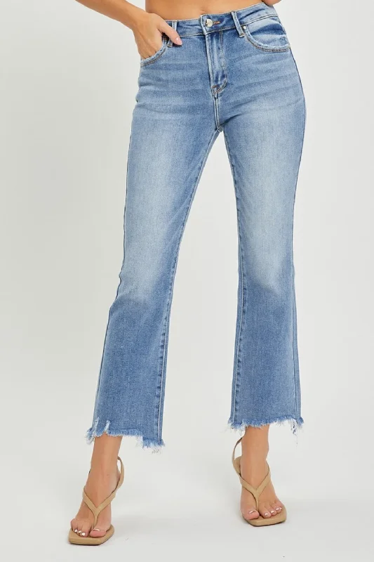 Cozy Fashion RISEN Frayed Hem Cropped Straight Jeans