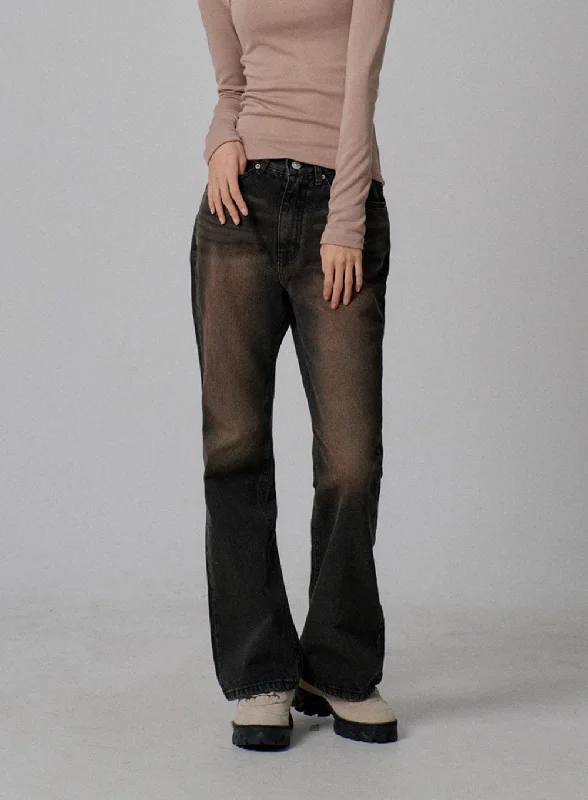 Comfortable Design Vintage Wash Bootcut Jeans IJ310
