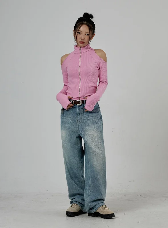 French Style Light Wash Baggy Jeans Unisex CD26