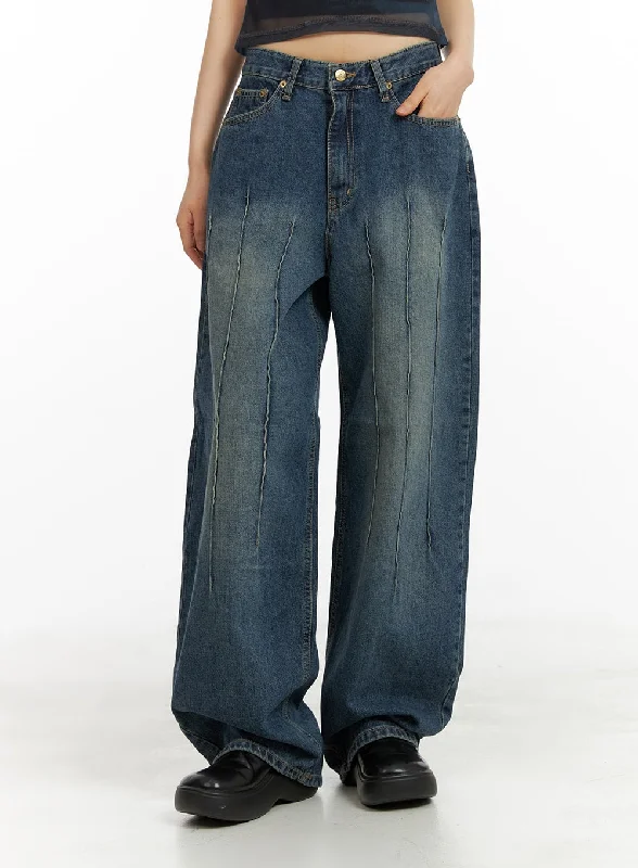 Wearable At Home Or Out Stitched Detail Slim Fit Baggy Jeans CA412