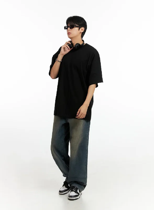 Fashionable Items Men's Vintage Washed Loose Fit Jeans (Dark Blue) IG402