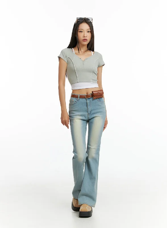 Luxury Style Light Washed Slim Fit Bootcut Jeans IL409
