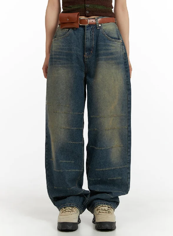 Avant-garde Design Scratch Textured Baggy Jeans CM405