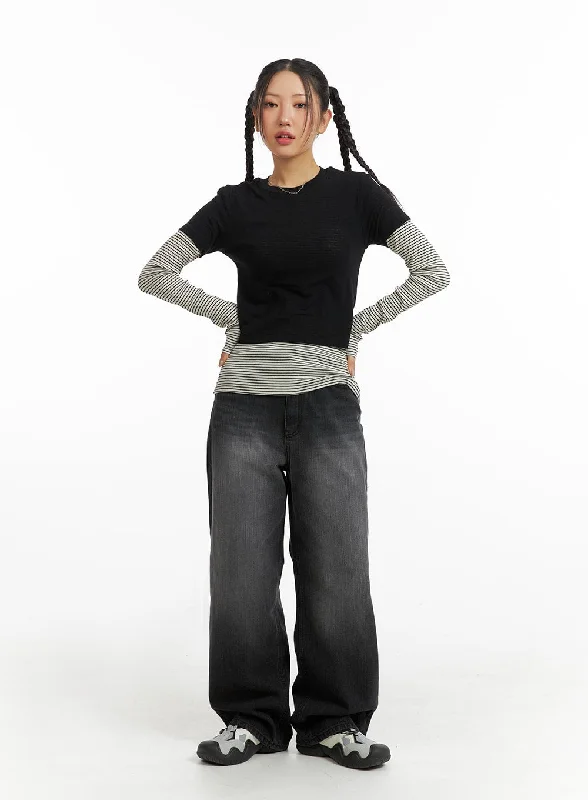 Advanced Customization Washed Wide Leg Jeans IM405