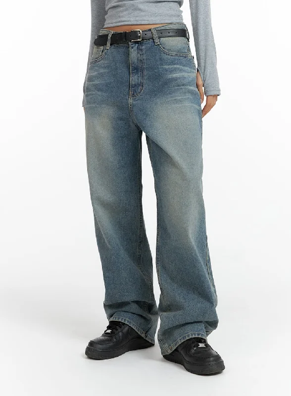 Fresh And Capable Washed Denim Wide-Leg Jeans CF419