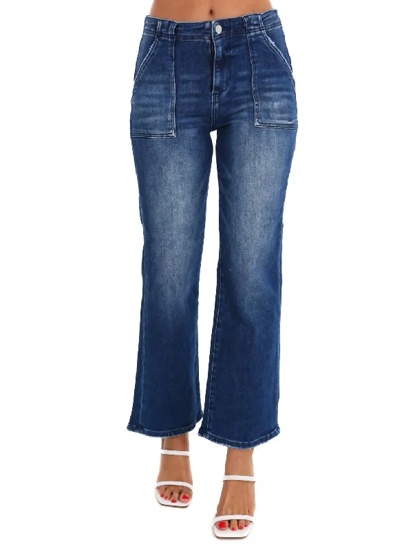 Dynamic Fashion Solid Choice Patch Pocket Ankle Flare Jeans In Dark