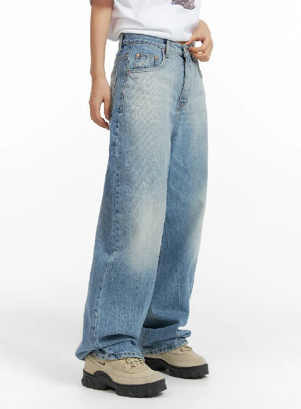Classic Retro Washed Wide-Leg Jeans CF419