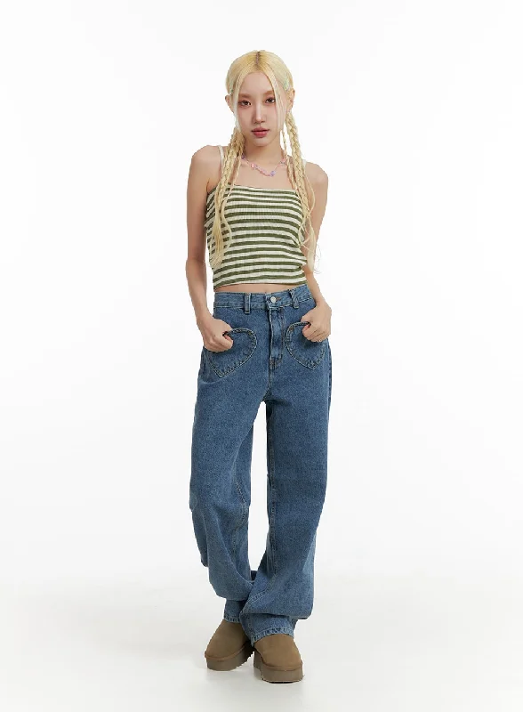 High Street Design Heart Pocket Baggy Jeans IF408