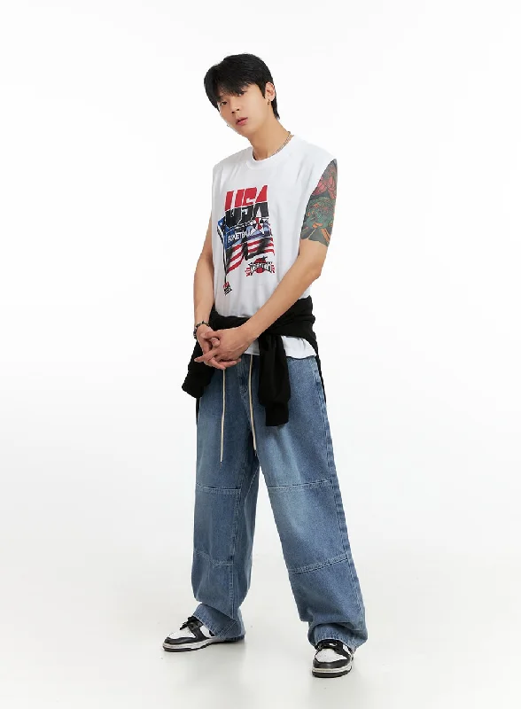 Refreshing Design Men's Drawstring Wide Fit Jeans IG402