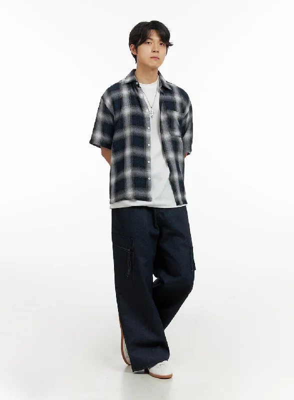 Double-sided Wear Men's Cargo Denim Jeans (Dark Blue) IG409