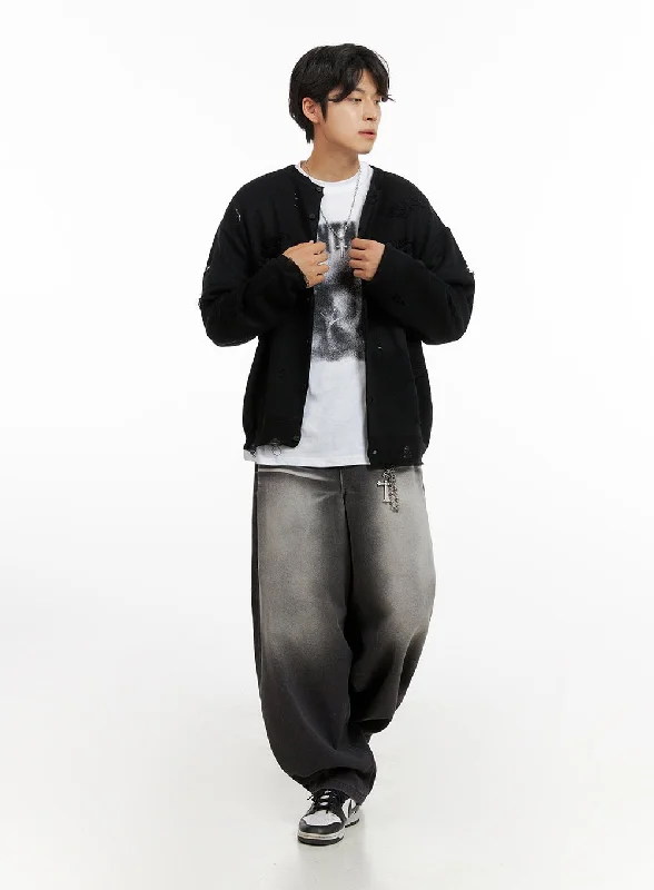 Cute Style Men's Loose Fit Baggy Jeans (Black) IG409
