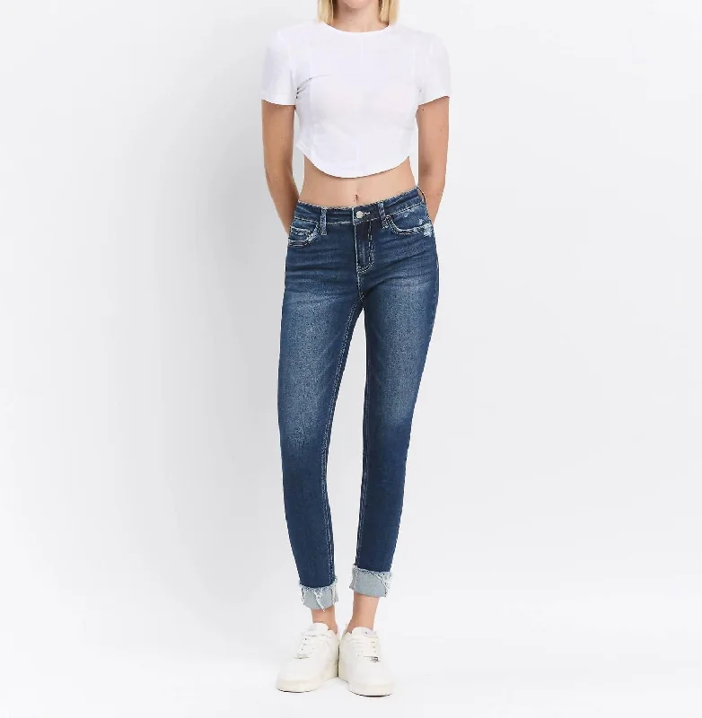 Elegant And Casual Mid Rise Cuffed Skinny Jeans In Reflex Blue