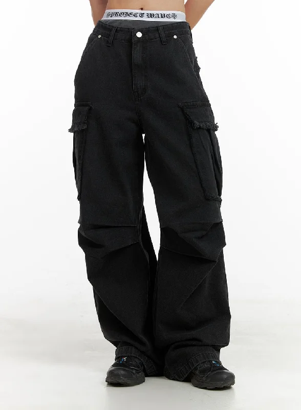 Bottom And Versatile Wide Fit Cargo Baggy Jeans CA416