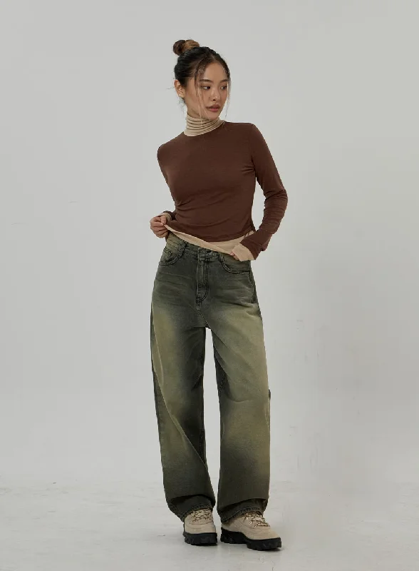 Lively And Youthful Vintage Washing Wide Leg Jeans CD26
